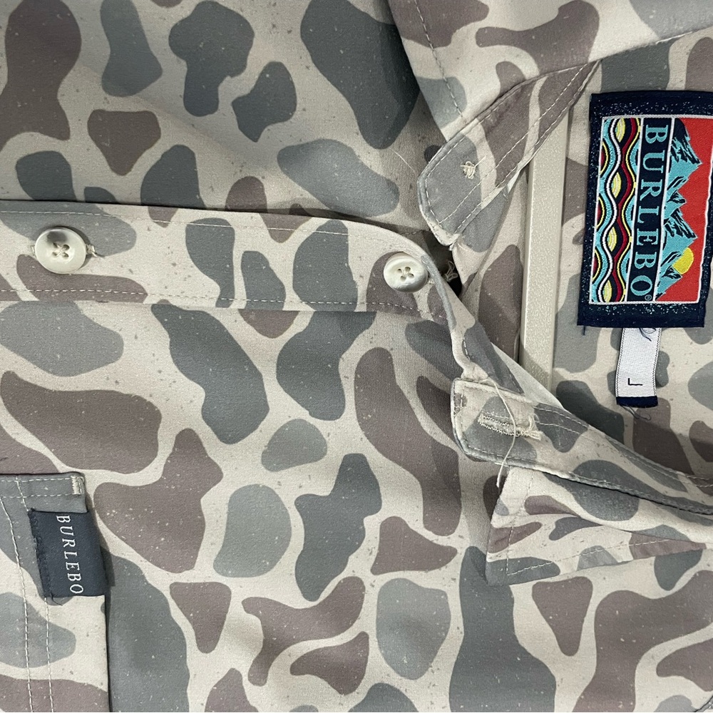 BURLEBO Gray Casual Button Down Shirt Camouflage
